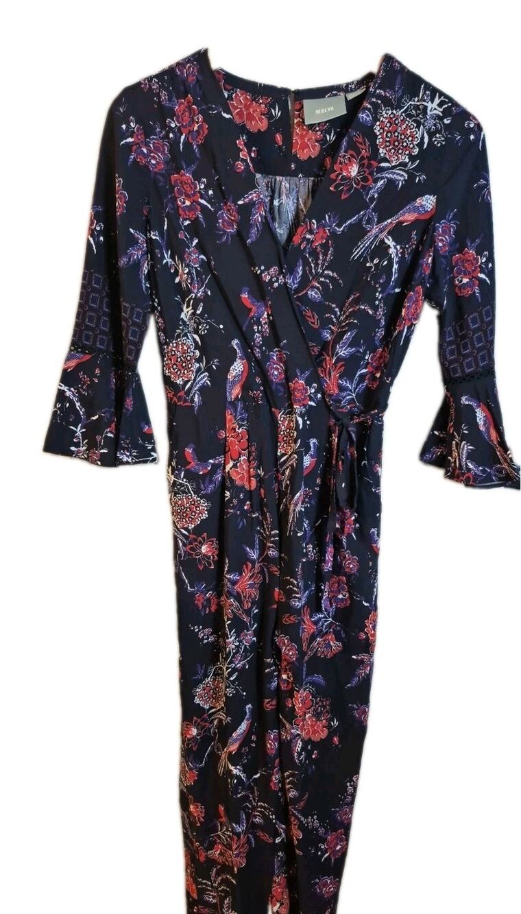 Maeve 3/4 Bell Sleeve Dark Floral Jumpsuit 0 Uk4 Pockets Whimsigoth Hippie BOHO